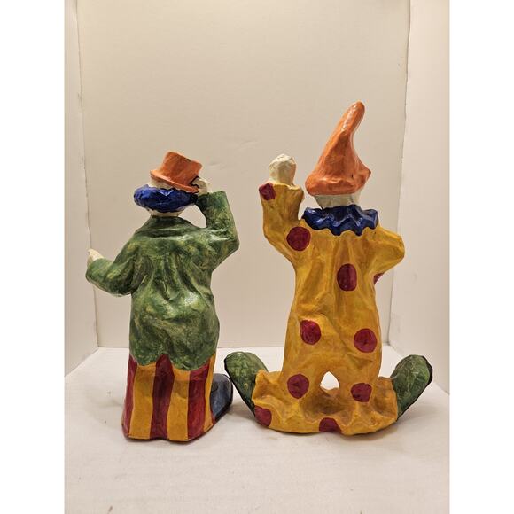 Mexican VTG‎ 70s Art Paper Mache Clown Set of 2 Clown Figurines 14" - Picture 2 of 16